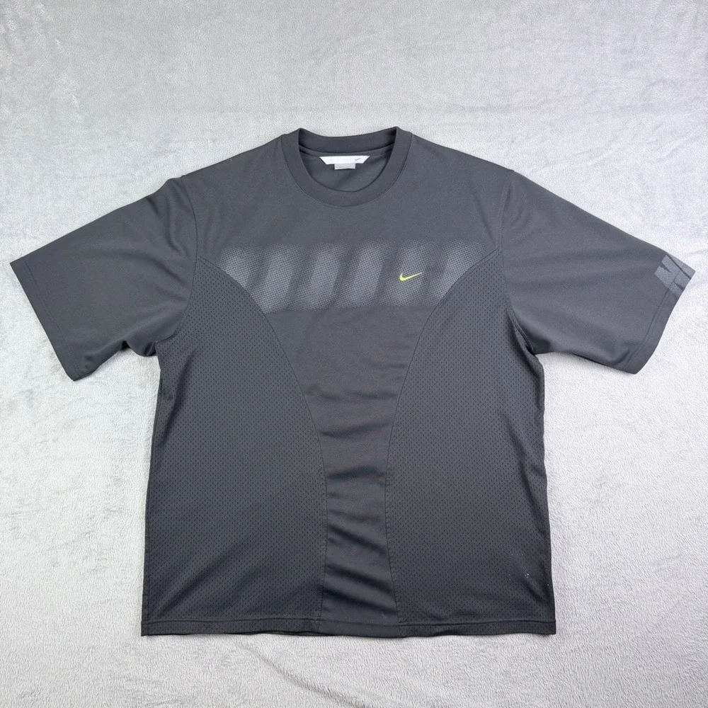 Nike Y2K Tag Mesh Panel Graphic Shirt Yellow Swoosh U6-SCP 117472 2005 XL Black